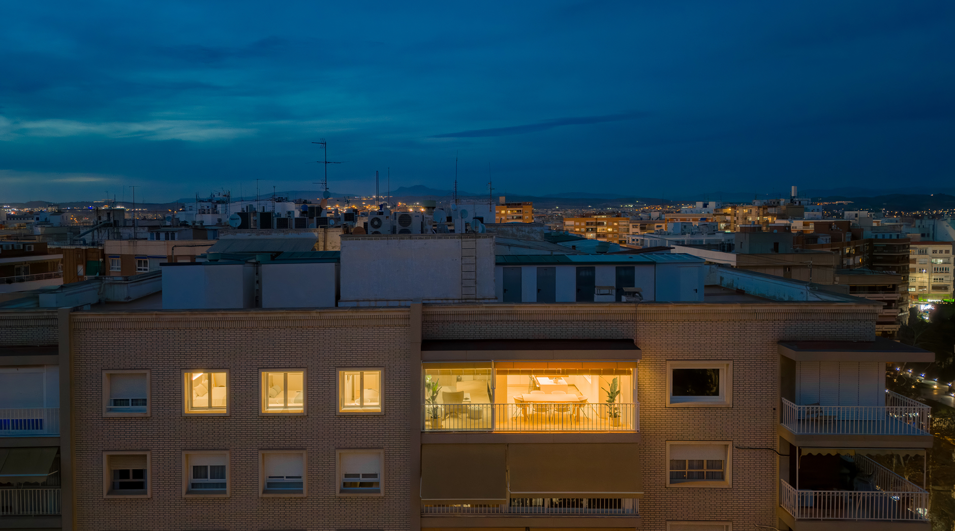 Japandi penthouse night view